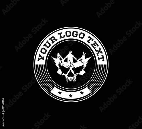Vector illustration of skull dj. Shirt design on dark background. Text is on the separate layer.