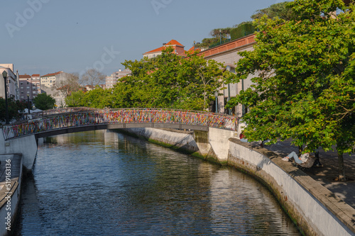 Panorama in the Center of the tourist city of Aveiro in Portugal in the summer of 2022.