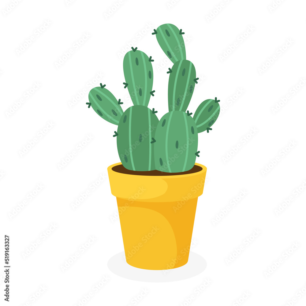 Spiny cactus in a flower pot, on a white background, vector illustration Spiny cactus in a flower pot, on a white background, vector illustration