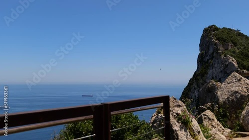 Upper Rock At Gibraltar Seen From Viewpoint Beside Rusty Railing