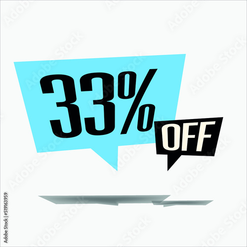 33% off discount sticker sale blue tag isolated vector illustration. discount offer price label, vector price discount symbol floating