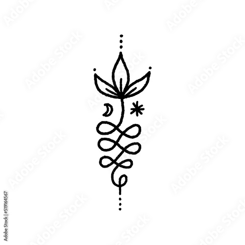 Unamole Samadhi Sacred Geometry. Hindu and Buddhist symbol. Good for tattoo, yoga logo, boho print, poster, t-shirt and more. Buddhism brush ink hand drawn clipart design. Isolated black and white
