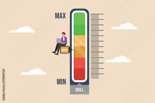 Businessman skill on the normal skill level. Measurement and performance concept. Flat vector illustration isolated. photo
