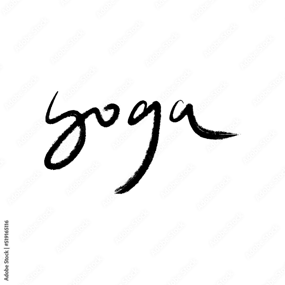 Obraz premium Yoga calligraphy lettering clipart hand drawn text. Brush calligraphy ink letters on a white background. Good for studio poster, branding, t-shirt and more.