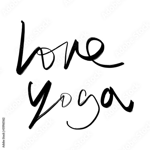 Yoga calligraphy lettering clipart hand drawn text. Brush calligraphy ink letters on a white background. Good for studio poster, branding, t-shirt and more.