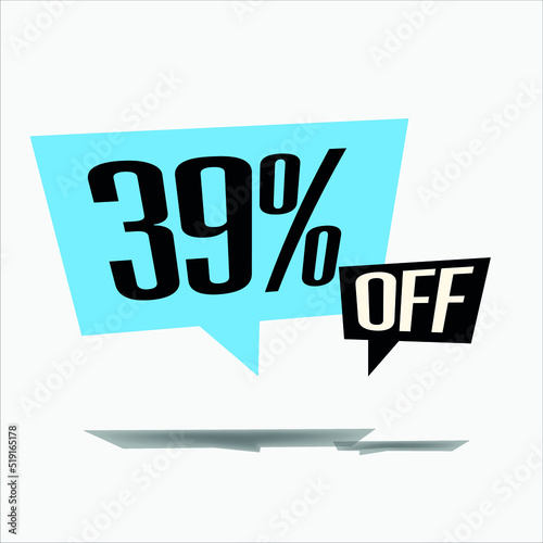 39% off discount sticker sale blue tag isolated vector illustration. discount offer price label, vector price discount symbol floating