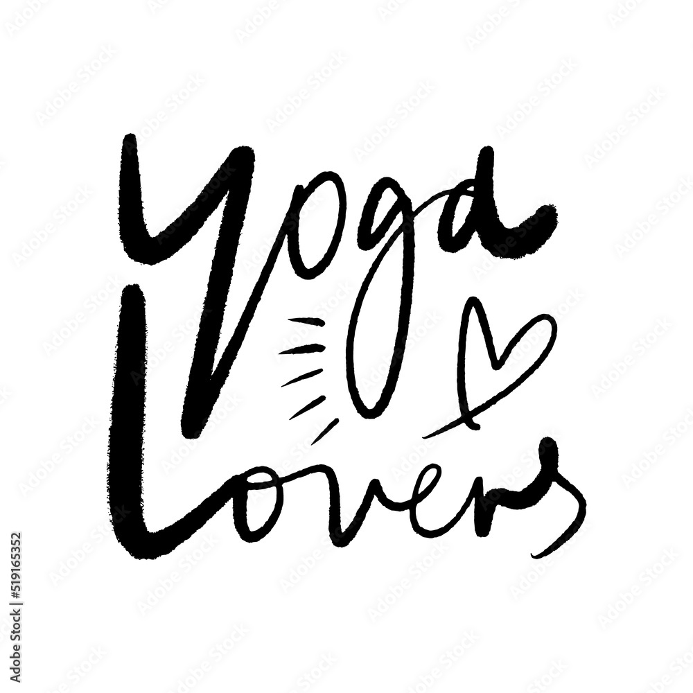 Fototapeta premium Yoga calligraphy lettering clipart hand drawn text. Brush calligraphy ink letters on a white background. Good for studio poster, branding, t-shirt and more.