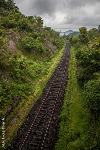 Konkan Railway track passing through hilly region of Coastal Karnataka district of Karwar, India. photo