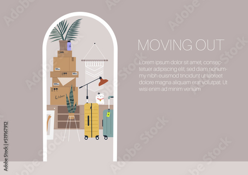 Moving out concept, A living room viewed from the hall doorway, interior design, a copy space template