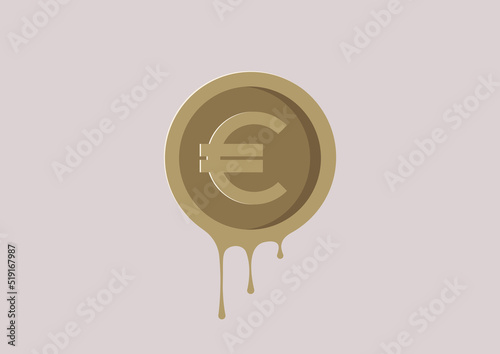 Euro coin melting, European union financial crisis