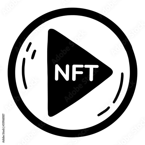 NFT video, non fungible token play button doodle hand drawn icon