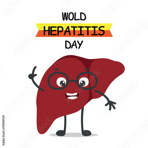 Cute liver character. Hepatitis Awareness Background. 28 July World hepatitis day. Vector illustration.