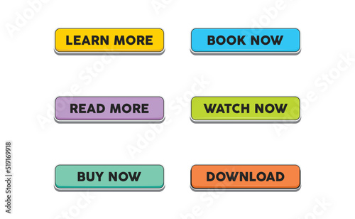 Call to action buttons collection. Download, read more, buy now signs.