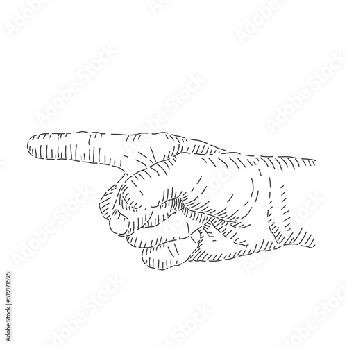 Boceto lineal de mano señalando, dibujo.