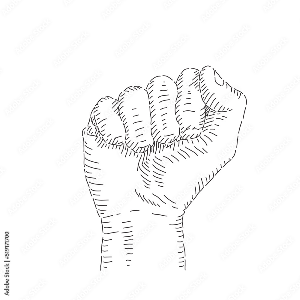 Bosquejo lineal de mano haciendo puño. Dibujo.