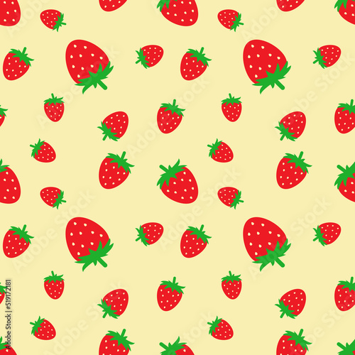 Seamless pattern with funny cartoon strawberries. Positive summer background in light tones. Print for textile, gift wrap, clothes, interior, design and decor. Trendy summer pattern. 