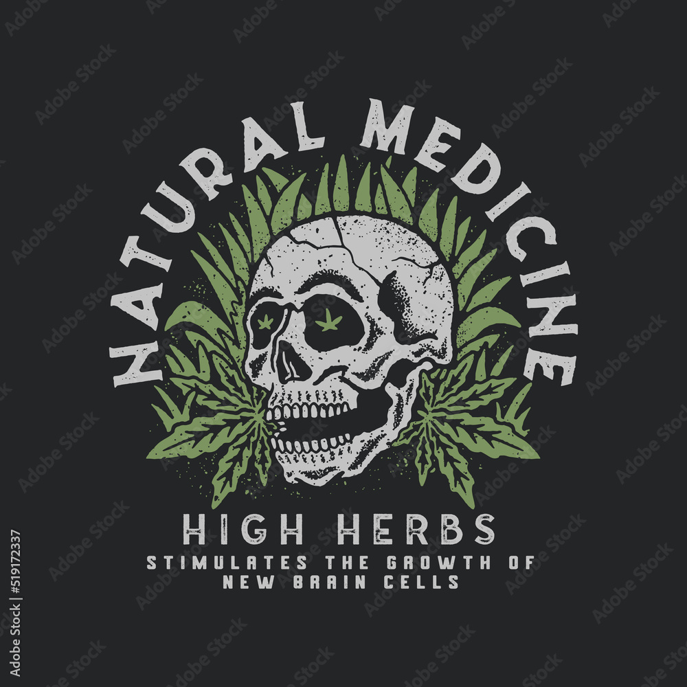 skull illustration head graphic cannabis design vintage