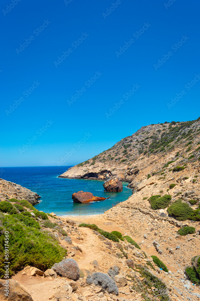 Olympia shipwreck of Amorgos island in Cyclades, Greece Olympia shipwreck of Amorgos island in Cyclades, Greece
