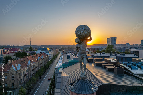 Aerial summer beautiful sunset view of Vilnius downtown, Lithuania