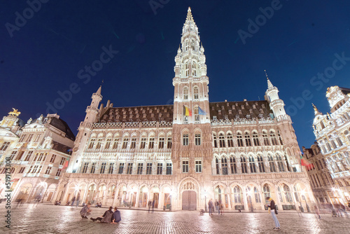 Brussels Town Hall. Wide angle view of the Grand Place in Brussels.