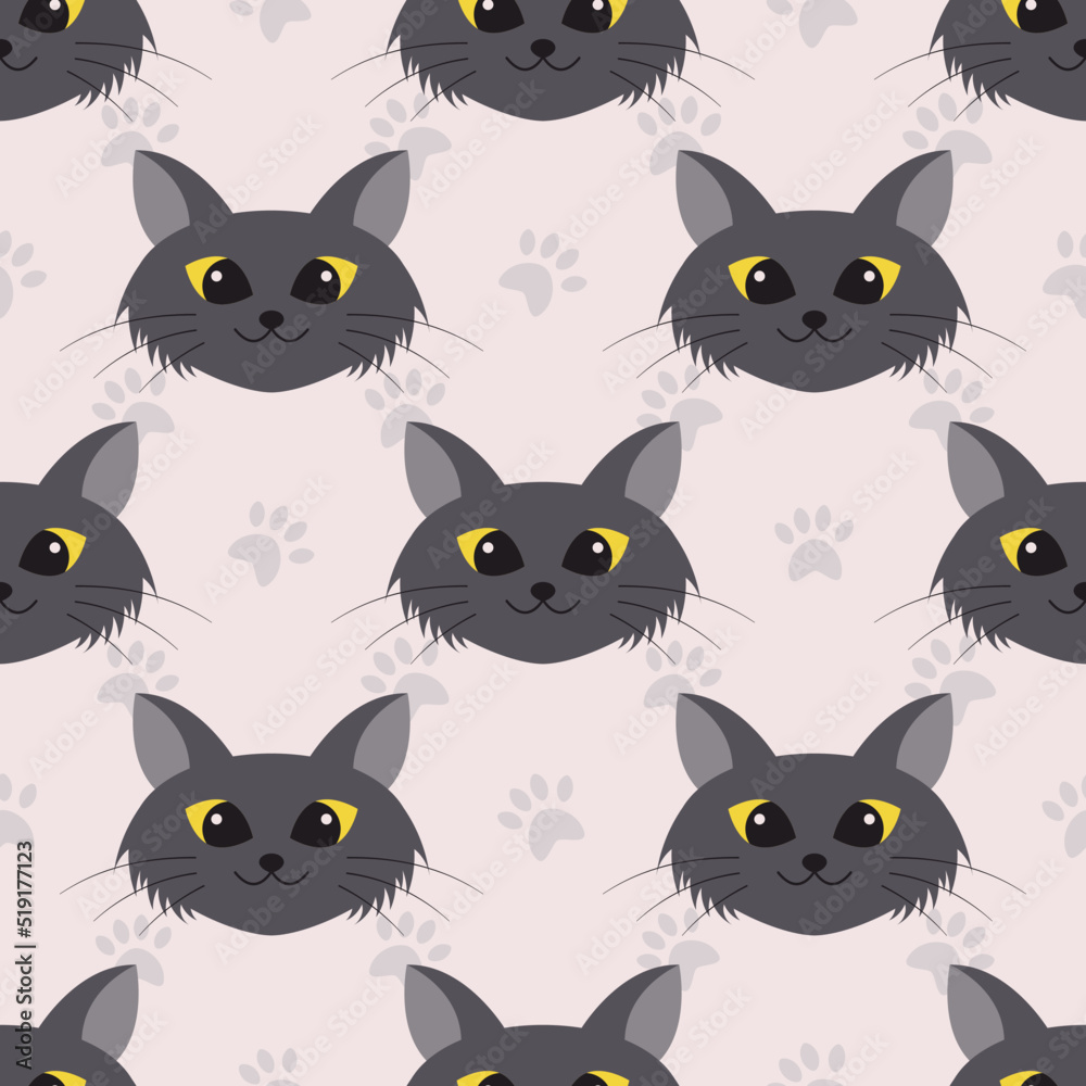 Naklejka premium Seamless vector pattern with cats and footprints. Vector background