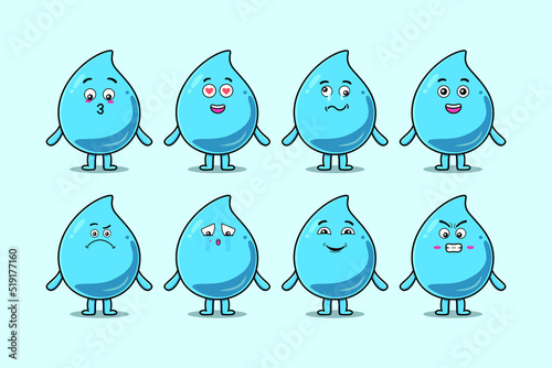 Set kawaii water drop cartoon character with different expressions cartoon face vector illustrations