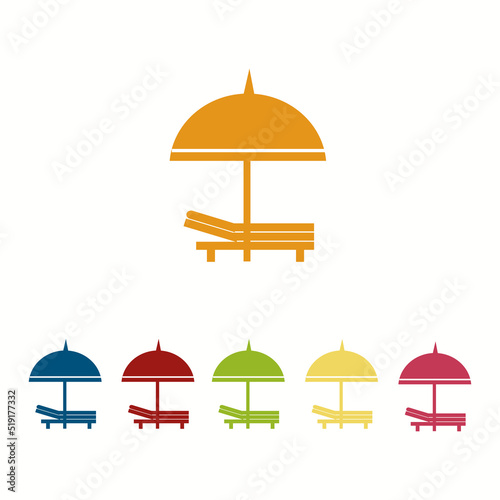 Bench and umbrella icons set in flat circle Vector