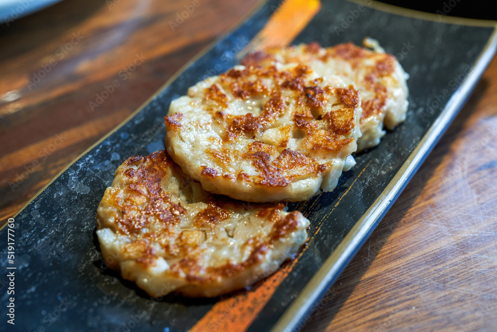 A delicious pan-fried lotus root cake