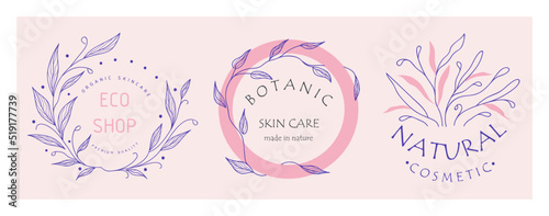 Set of botanical logos for your business. Perfect for cosmetic brands. Eco-design. Sustainable life.