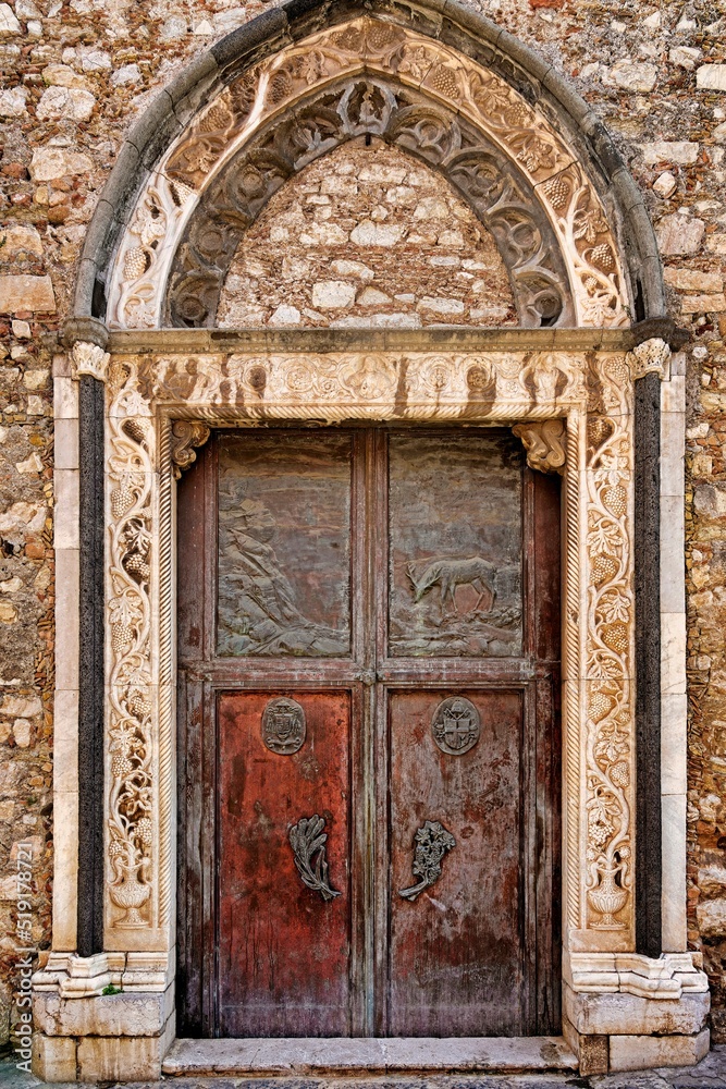 old wooden door Taormina