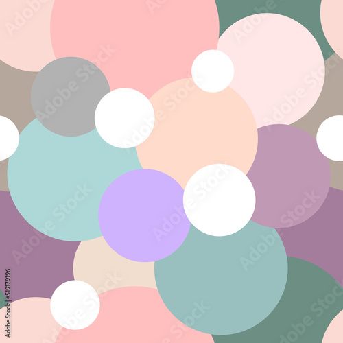 Abstract seamless pattern with multicolor circles of pale shades. Simple vector graphic background. Soft delicate print for textile, fabric, paper wrapping and cover