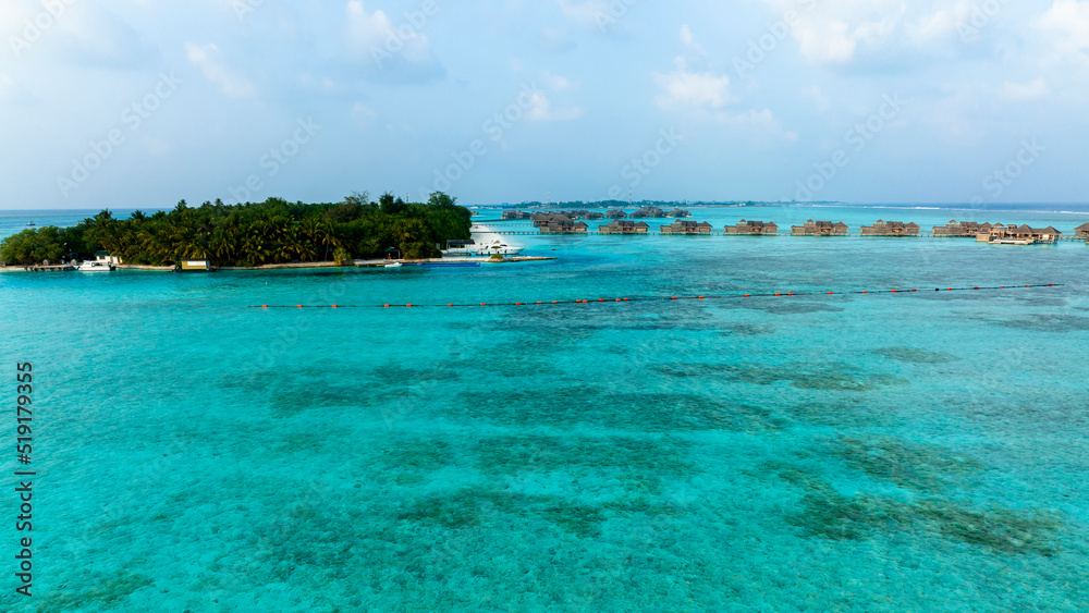 Aerial View, Gili Lankanfushi with Water Bungalows, Indian Ocean, Lankanfushi, North Malé Atoll, Maldives