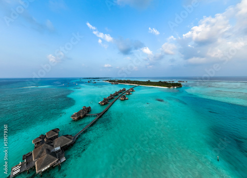 MALDIVES, 2022, MAR, 10th, Aerial View, Gili Lankanfushi with Water Bungalows, Indian Ocean, Lankanfushi, North Malé Atoll, Maldives photo