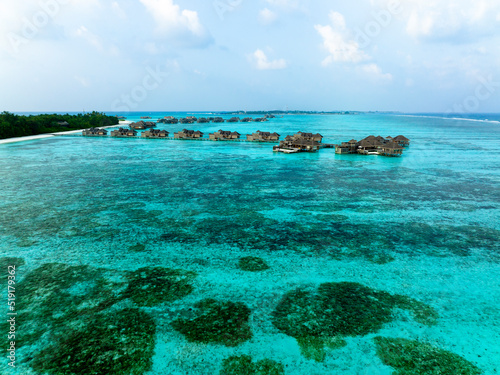 MALDIVES, 2022, MAR, 10th, Aerial View, Gili Lankanfushi with Water Bungalows, Indian Ocean, Lankanfushi, North Malé Atoll, Maldives photo