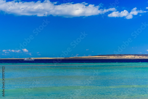 White yacht in Red sea not far from the Hurghada city, Egypt