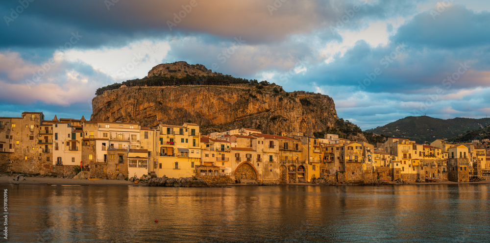 Cefalu in Sicily-a beautiful city under a hanging rock.
