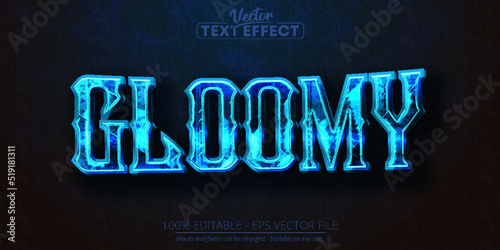 Gloomy text, blue color editable text effect on dark grunge textured background