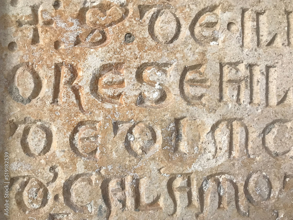Marble carving with Latin words Marble carving with Latin words