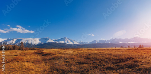 Landscape adventure autumn forest mountains Chuysky tract, Altai Kurai steppe
