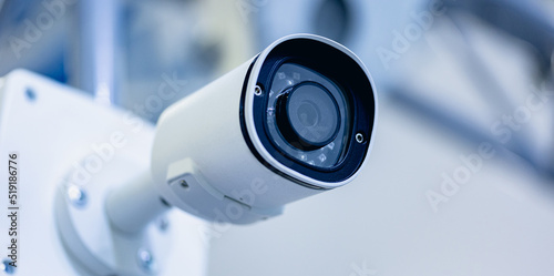 Modern Industry IP CCTV camera security system, blue color toning copy space