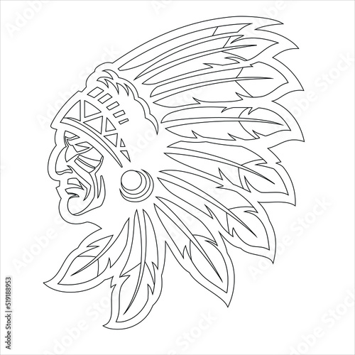 American native chief head mascot vector coloring book page 