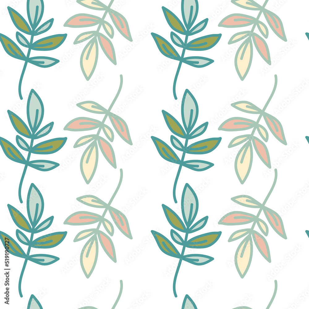 Cute outline leaves seamless pattern. Simple leaf wallpaper. Botanical floral background.