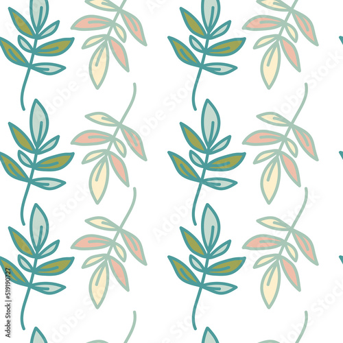 Cute outline leaves seamless pattern. Simple leaf wallpaper. Botanical floral background.