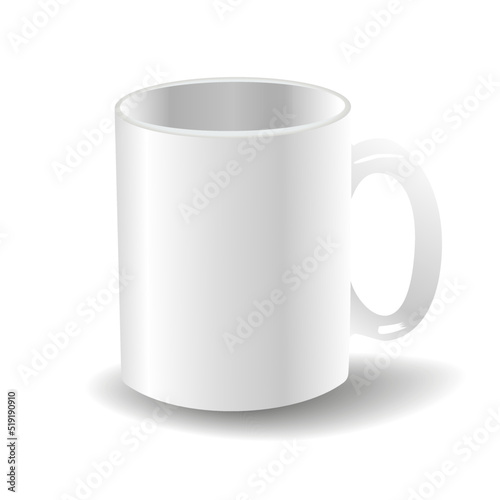 Realistic white cup isolated on transparent background. Vector template for Mock Up. Vector illustration.