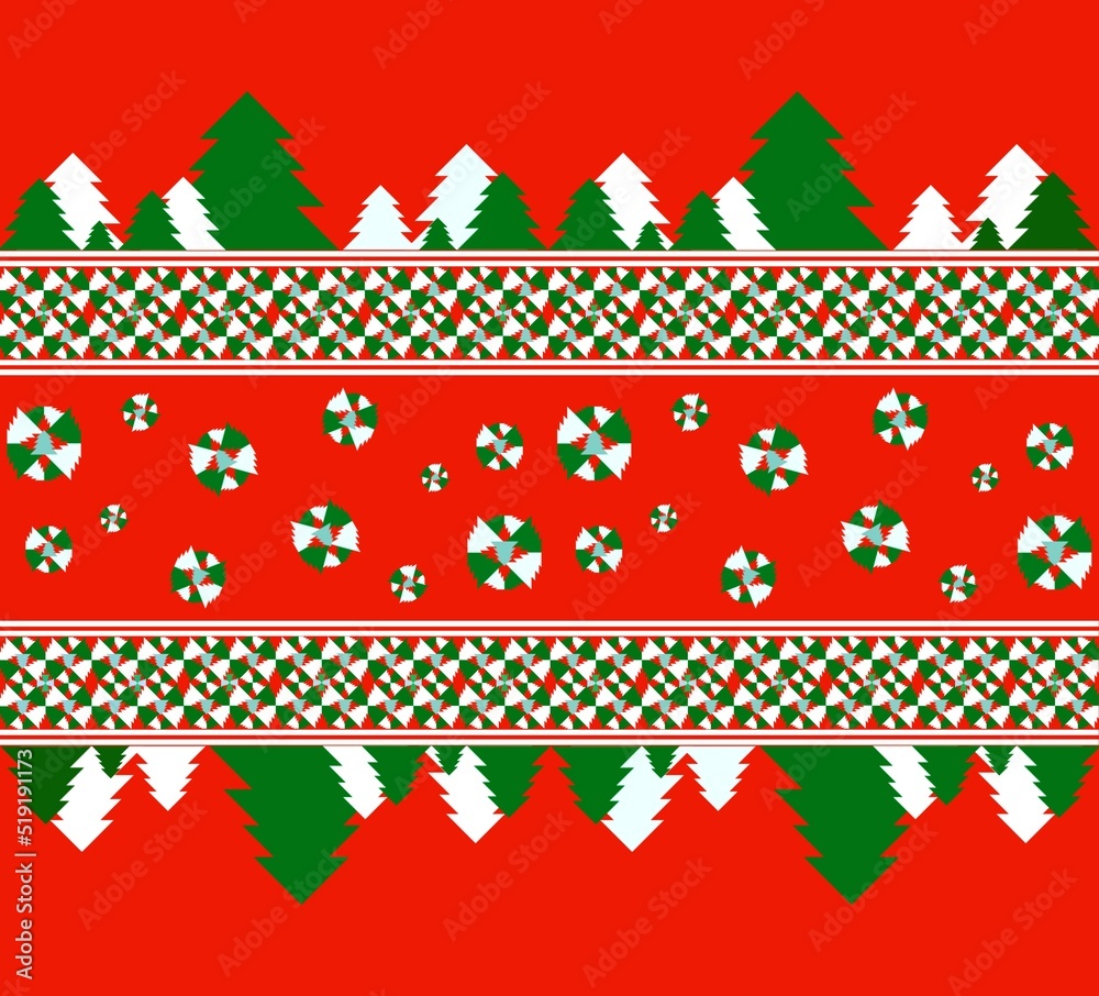 Christmas seamless pattern with chrismas trees, Christmas wreath on red background. Christmas seamless pattern with chrismas trees, Christmas wreath on red background.