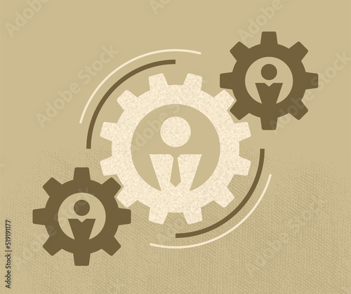 Project management - people icons inside gearbox