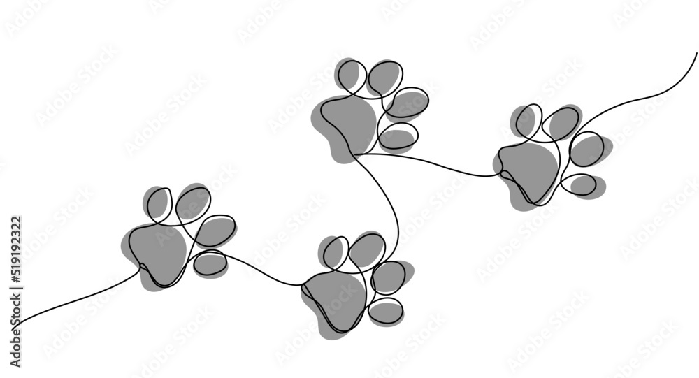Continuous one line drawing of animal footprints. Minimalist linear design isolated on white background. Trendy vector illustration - obrazy, fototapety, plakaty 