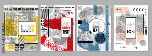 Vector abstract illustration. Neoclassical pattern poster collection. Ink brush stroke background. Cool bright wallpapers. Design elements for book cover, brochure, magazine, flyer, booklet, layout