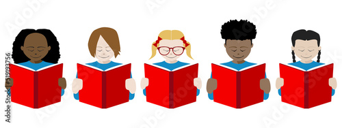 happy children reading books