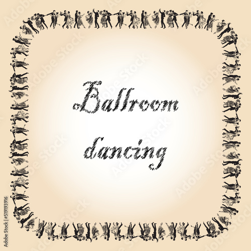 Decorative square border from drawn dancing retro couples
